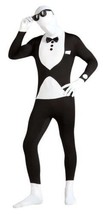 Mens Adult 2nd Skin Black White Tuxedo Stretch Jumpsuit Halloween Costum... - £19.35 GBP