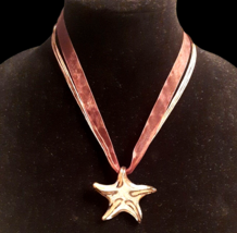 Fused Art Glass Starfish Pendant Necklace on Ribbon and waxed thread - £17.16 GBP