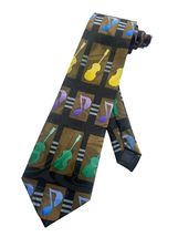 Steven Harris Mens Acoustic Guitars Music Guitar and Music Notes Necktie... - $14.80