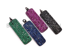 CZ Micro Pave Rectangle Pendant/Charm, Cubic Zirconia Blue Fuchsia Black Green - $7.00