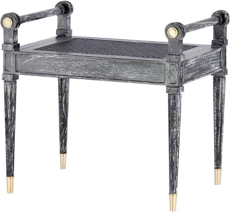 Primary image for Bench BUNGALOW 5 PARIS Polished Brass Accents Black Cerused Oak Hand-Tied Cane