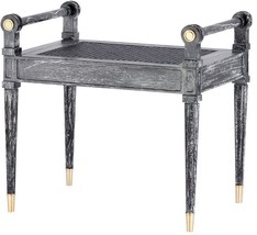 Bench BUNGALOW 5 PARIS Polished Brass Accents Black Cerused Oak Hand-Tied Cane - £782.42 GBP