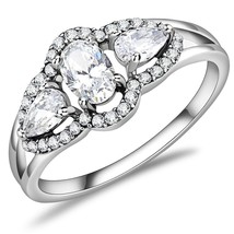Beautiful 6x4mm Oval Cut CZ Halo Stainless Steel Wedding Engagement Ring Sz 5-9 - £46.24 GBP
