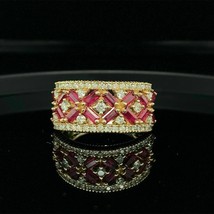 3Ct Baguette Cut Red Ruby &amp; Diamond Cluster Wedding Ring 14K Yellow Gold... - £95.53 GBP