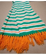 Vintage Crocheted Scarf Orange Green &amp; White Large Team Colors Grannycore  - $13.00