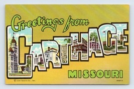 Grande Lettera Greetings From Carthage Missouri MO Unp Lino Cartolina N7 - £5.58 GBP