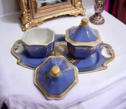 Victorian Royal Vienna Style Fragonard Love Story Vanity Dresser Set Tray 2 Jars - £14.70 GBP
