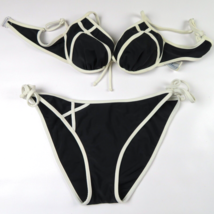 CALIFORNIA WAVES Black white swimsuit convertible top S, side-tie bottom XL - £11.18 GBP