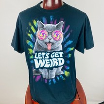 DOM Novelty Funny Psychedelic Crazy Eyed Kitty Cat Let&#39;s Get Weird T-Shirt 2XL - £12.61 GBP
