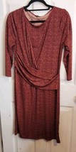 Talbots Faux Wrap Midi Dress Size L Rust Fall Career Party 3/4 Sleeve Stretch  - £15.14 GBP