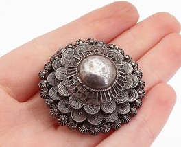 SIAM 925 Sterling Silver - Vintage Antique Oxidized Floral Brooch Pin - BP1181 - £46.33 GBP