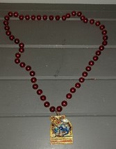 Mardi Gras Mystics of Pleasure Medallion Red Beaded 32&quot; Necklace - £6.38 GBP