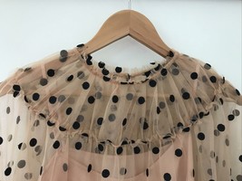 J Crew Peach Sheer Mesh Polka Dot Lace Yoke Blouse Button Back Shirt Small 36&quot; - £47.84 GBP
