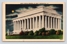 Night View Lincoln Memorial Washington DC  UNP Unused Linen Postcard J17 - £3.12 GBP