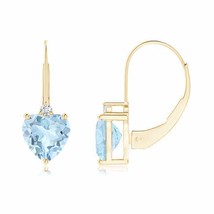 Natural Aquamarine Heart Earrings with Diamond in 14K Gold (Grade-AA , 6MM) - £480.18 GBP