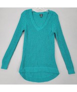 rue21 Women Sweater Size M Blue Preppy Teal Loose Knit Scoop Neck Long S... - £9.90 GBP