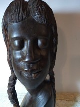 Braids African Bust Signed Wood Carved Woman Sculpture Head Statue Figur... - $246.51