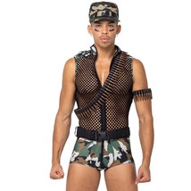 Army Costume Set Camouflage Bodysuit Sheer Fishnet Zipper Bullet Cuff 6175 - £50.88 GBP