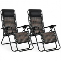 2 Pieces Folding Patio Rattan Zero Gravity Lounge Chair-Light Brown - Color: Li - £125.66 GBP