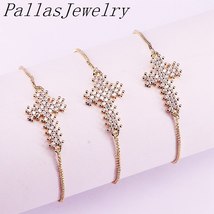 10Pcs Gold Color Micro Pave CZ Zirconia Cross Charm Connector Bracelets For Wome - £41.73 GBP