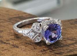 3.0Ct Round Cut Simulated Tanzanite Halo Ring Gold plated 925 Silver  - £94.95 GBP