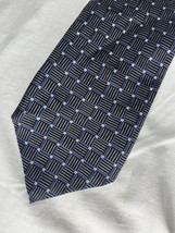 Nautica Tie Blue Squares Black Lines Geometrical 100% Silk - $10.00