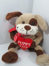 Animal Adventure Tan Brown Puppy Love Luv  red heart plush spot patch eye - $19.79