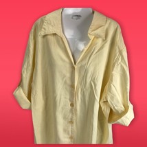 Women&#39;s Dressbarn 22/24W Top Button Up Blouse Yellow Textured Tab Sleeve - £11.67 GBP