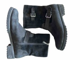 Blondo Boots Val Black Leather Waterproof Zip Boots Buckle Fleece Lined ... - £42.54 GBP
