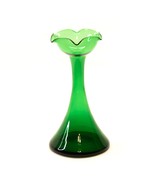 Vintage Forest Green Glass Trumpet Scalloped Rim Flower Vase 8" height - $18.78