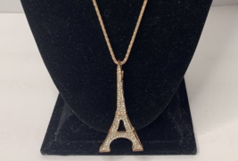 Rhinestone Eiffel Tower Pendant Necklace On Rose Gold Toned Snake Chain  - £6.39 GBP