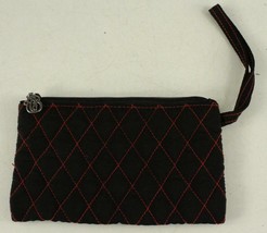 Modern Designer Purse Vera Bradley Quilted Cotton Black &amp; Red Thread Wristlet - £9.76 GBP