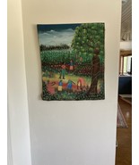 VTG  Original Haitian Folk Art Painting Working Fields Signed 24 x 20.5 - $68.12 CAD
