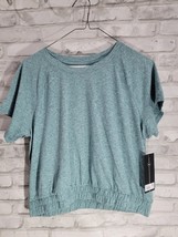 VELOCITY Large Activewear Women Heather Teal Dusky Stretch Hem Crop Top ... - $19.99