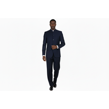 Men Apollo King Banded Collarless suit Mandarin 5 Buttons Wide leg M5-2 Navy image 2