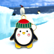 10 pcs Penguin Charms Winter Christmas Colorful Gold Bead Drops Pendants 22x18mm - £9.71 GBP
