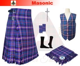 Men&#39;s Scottish Masonic 8 yard Tartan kilt - Highland Traditional kilt set - £66.39 GBP