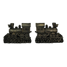 Set of 2 Bronze Steam Locomotive Bookends Decorative Resin Train Shelf Decor Art - £31.64 GBP