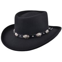 Crushable 100% Wool Felt Gambler Hat with Buckle Band Hat - Black - $47.71