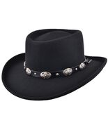 Crushable 100% Wool Felt Gambler Hat with Buckle Band Hat - Black - $47.71