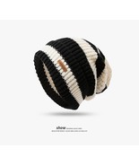 Japanese Style Stripe Letters Loose Big Head Circumference Woolen Cap - $14.21