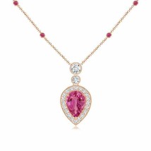 ANGARA Inverted Pear Pink Sapphire Necklace with Diamonds in 14K Solid Gold - £1,448.09 GBP