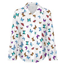 Mondxflaur Butterfly White Women&#39;s Shirt Long Sleeve Summer Elegant Fash... - £19.91 GBP