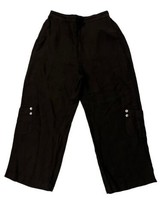HABITAT Womens Pants Black 100% Linen Wide Leg Crop Cargo Lagenlook Sz Small - £32.32 GBP