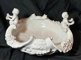 Vintage Floral Centerpiece Ceramic Pottery Cherubs Putti Italian Bowl Compote - $211.25