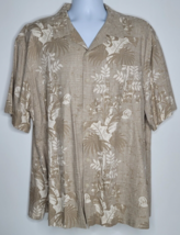 Saddlebred Mens XXL 2XL Tan Brown Button Hawaiian Short Sleeve Tropical Summer - $16.99