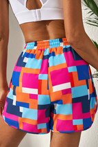 Rose Geometric Printed Drawstring Waist Beach Shorts with Pockets - $258.40 MXN