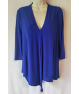 Joseph Ribkoff 6 M Blue Top Blouse Asymmetrical V Neck - $59.99