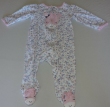 Carters Sheep Bodysuit One Piece Flowers Pink Pajamas Baby Girl Footed Zips 9M - £10.26 GBP