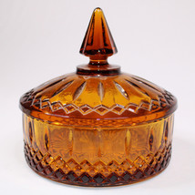 Vintage Indiana Glass Princess Pattern Amber 6” Round Candy Dish With Li... - $14.98